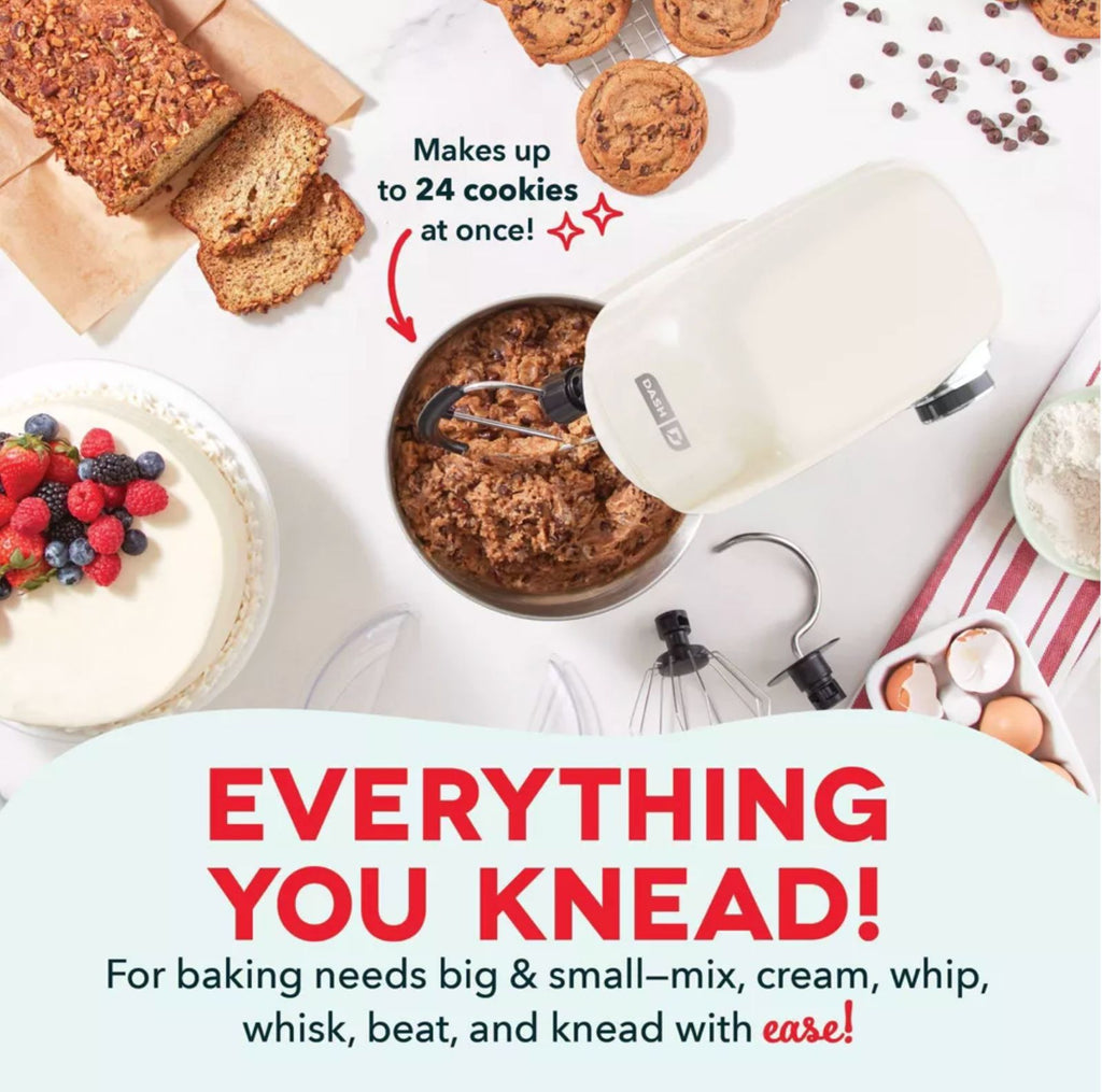 Dash Tilt Head 3.5qt 12-Speed Stand Mixer with 3 Attachments Cream
