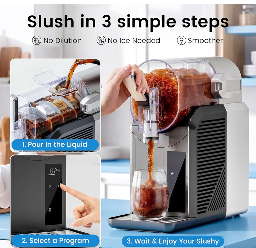 Slushie Machine, 2L/68oz Frozen Drink Maker & Margarita Machine with 6 Presets and LED Display, No Ice Needed Slushy Machine for Home & Party
