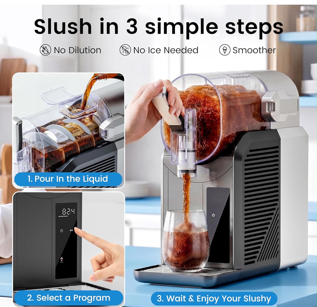 Slushie Machine, 2L/68oz Frozen Drink Maker & Margarita Machine with 6 Presets and LED Display, No Ice Needed Slushy Machine for Home & Party