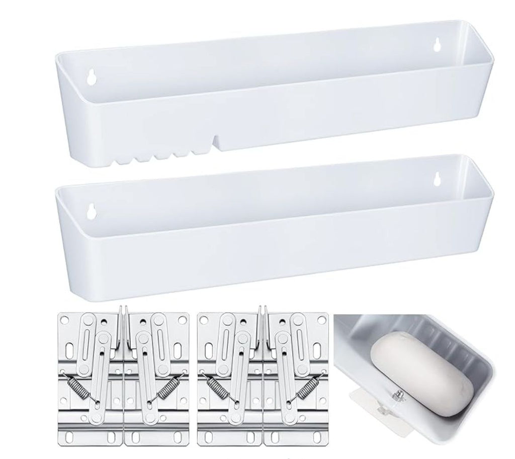 Umigy 2 Pack 14" Kitchen Sink Tip Out Tray, False Drawer Front Flip Tray with Hinges & Clips, Sink Sponge Soap Organizer for Kitchen Bathroom, White