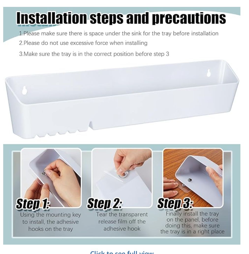Umigy 2 Pack 14" Kitchen Sink Tip Out Tray, False Drawer Front Flip Tray with Hinges & Clips, Sink Sponge Soap Organizer for Kitchen Bathroom, White