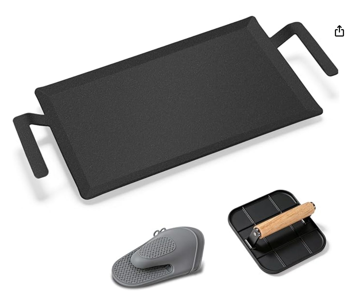 Premium Carbon Steel Griddle Comes with Grill Press, Large Non-Toxic Stovetop Flat Top Pan for Gas, Electric Range, Induction, Grill & Campfire, Pre-seasoned Nitride Coating, Oven Safe to 1200°F