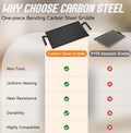 Premium Carbon Steel Griddle Comes with Grill Press, Large Non-Toxic Stovetop Flat Top Pan for Gas, Electric Range, Induction, Grill & Campfire, Pre-seasoned Nitride Coating, Oven Safe to 1200°F