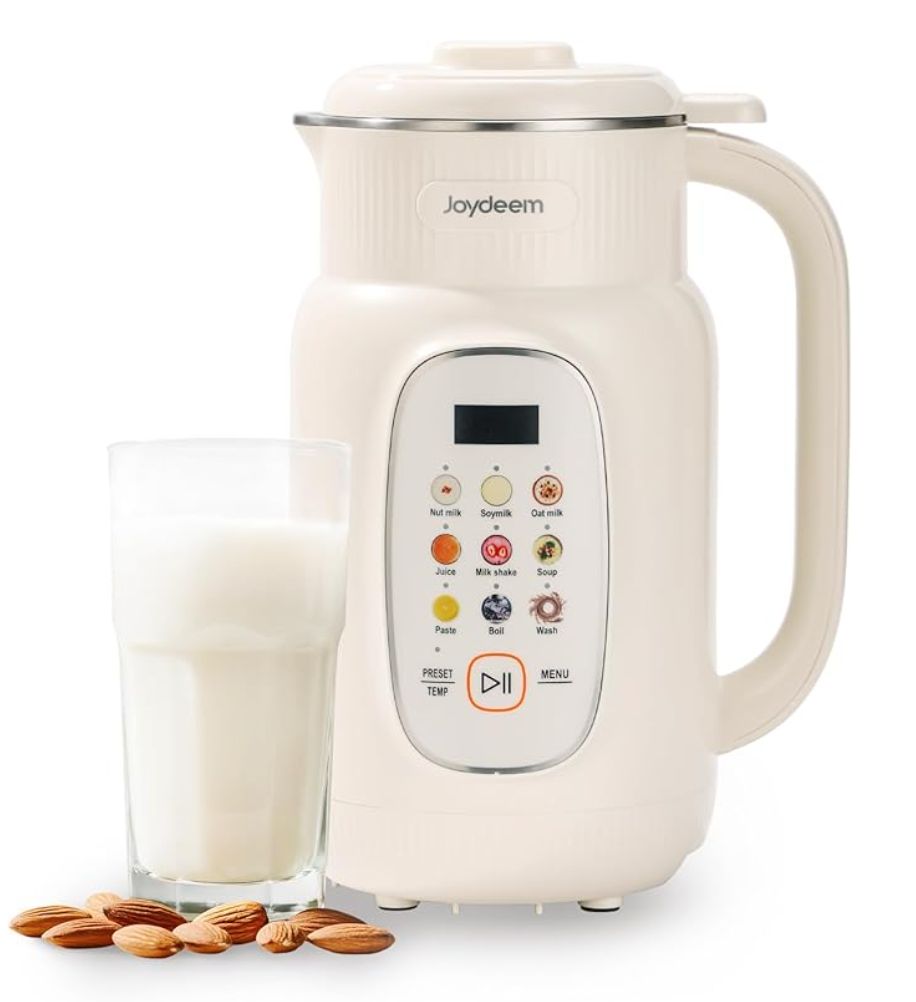 Joydeem Nut Milk Maker Machine,Adjustable Temperature Control, 46oz Almond, Soy, Oat, Coconut Plant-Based Non-Dairy Beverage Blender with 10 Blades, Auto Clean, Boil Water, Timer, Keep Warm, White