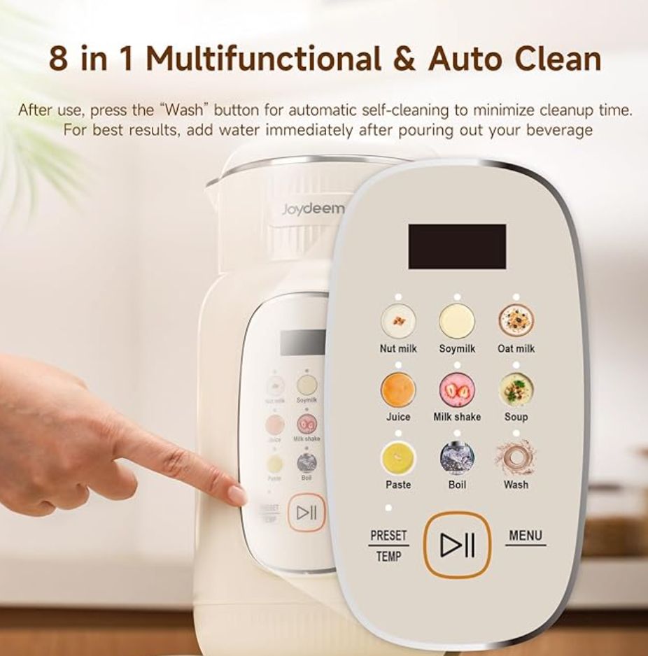 Joydeem Nut Milk Maker Machine,Adjustable Temperature Control, 46oz Almond, Soy, Oat, Coconut Plant-Based Non-Dairy Beverage Blender with 10 Blades, Auto Clean, Boil Water, Timer, Keep Warm, White