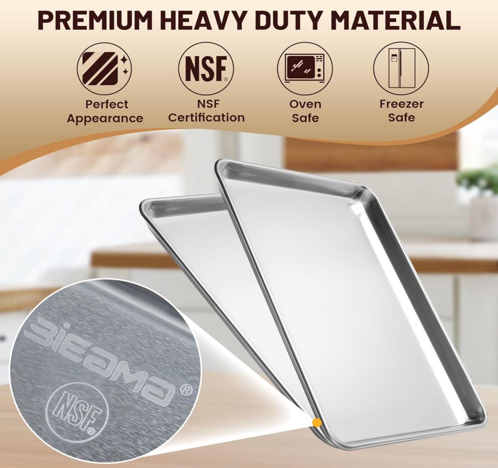 BIEAMA 6 Pack Full Size Baking Sheet Pan Aluminum Commercial Pan for Oven Freezer Bakery Hotel Restaurant 26" × 18"