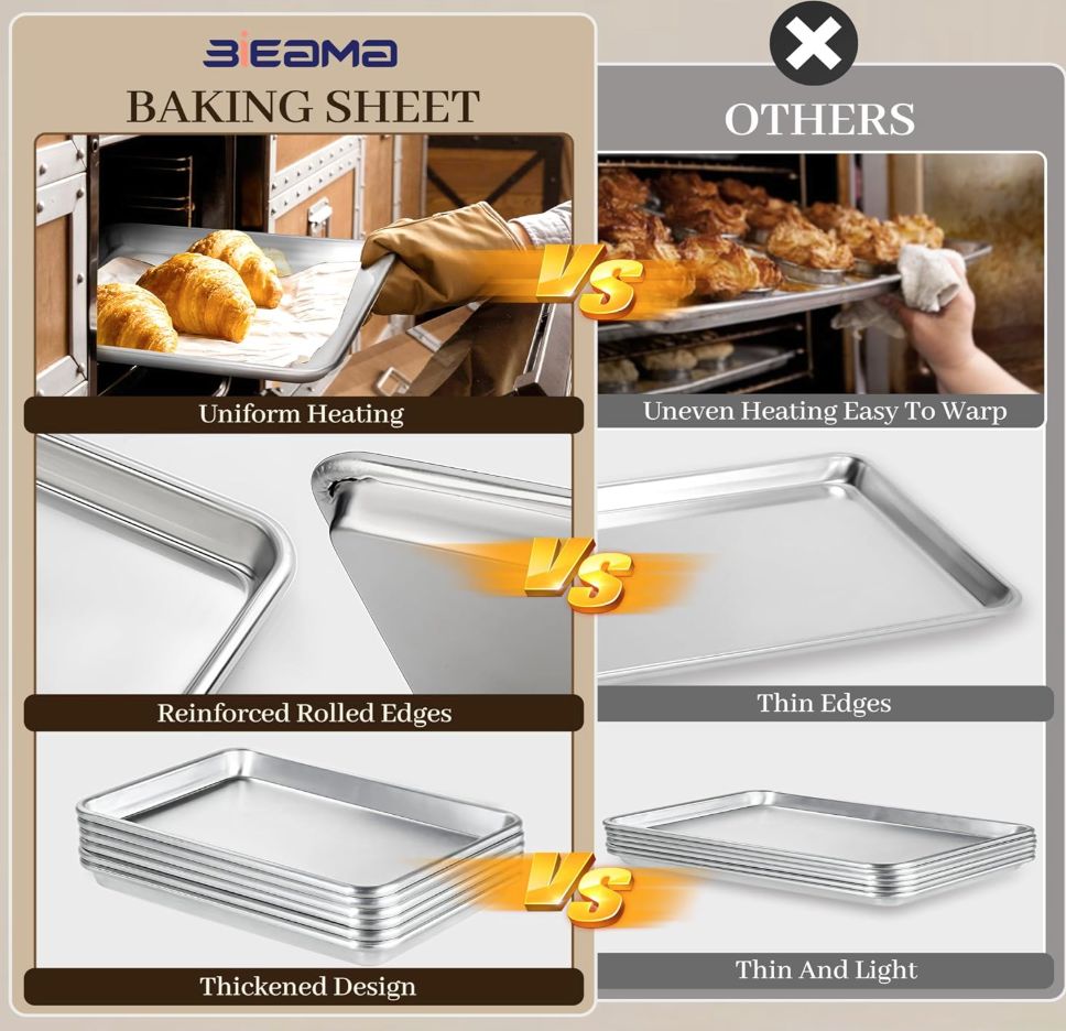 BIEAMA 6 Pack Full Size Baking Sheet Pan Aluminum Commercial Pan for Oven Freezer Bakery Hotel Restaurant 26" × 18"